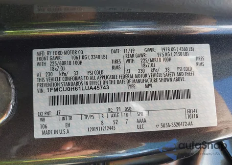 2020 Ford Escape Sel from USA, damaged, VIN 1FMCU0H61LUA45743